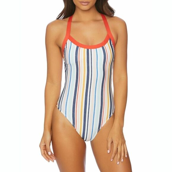 New! SPLENDID Women's Gray Malin Collab Stripe One-Piece Swimsuit Bathing Suit - Picture 4 of 6